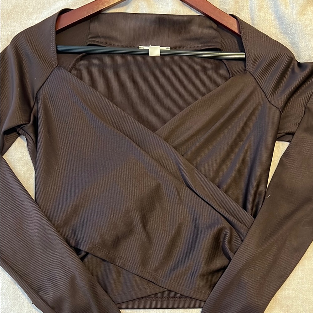 Chocolate Brown Asymmetrical Wrap Blouse